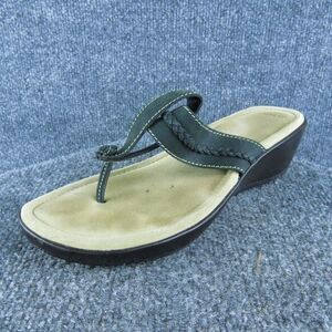 Lands' End Women Flip Flop Sandal Shoes Size 7 Medium Black Leather‎